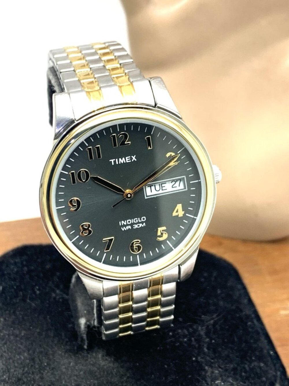 Timex Men's Watch T26481 Quartz 35mm Gray Dial Indiglo Two Tone Stretched Band
